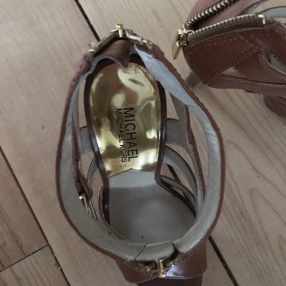 Michael Kors Brown Leather Strappy Platform Heels